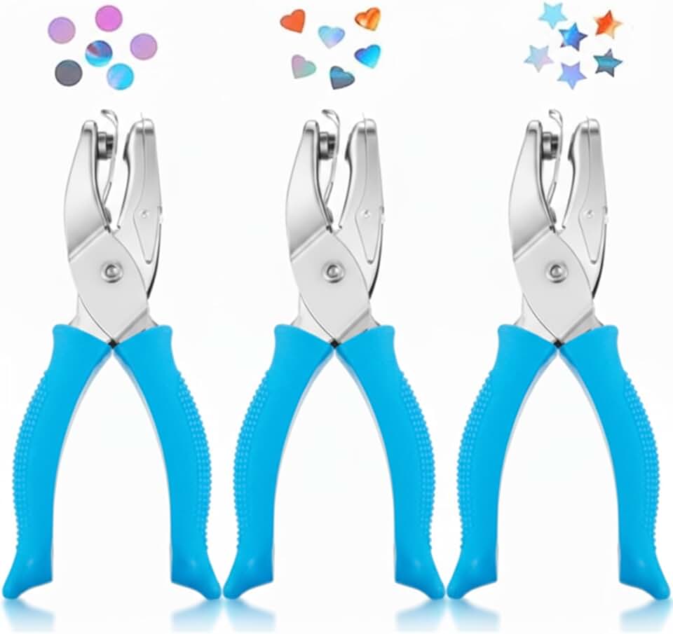 Set of 3 handheld metal hole punchers for crafts
