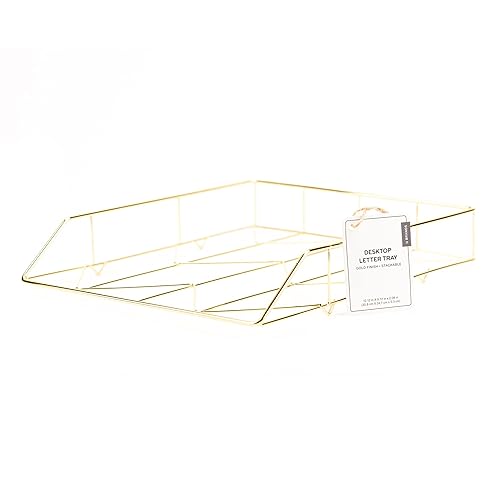 Gold wire metal desktop letter tray