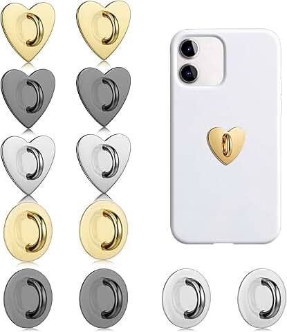 Set of 12 Metal Heart Phone Charms and Holders