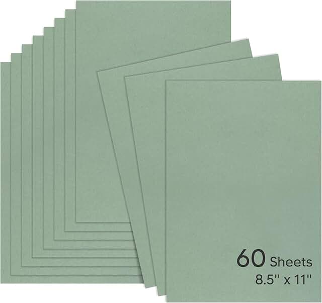 60 Sheets Sage Green 8.5x11" Cardstock for Crafts