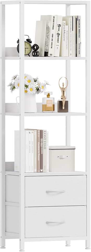4-Tier Corner Shelf with Drawers for Living Room and Bedroom