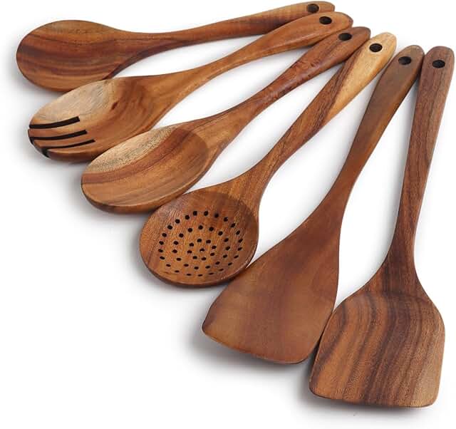 Wooden Cooking Spoons Set for Stirring and Serving