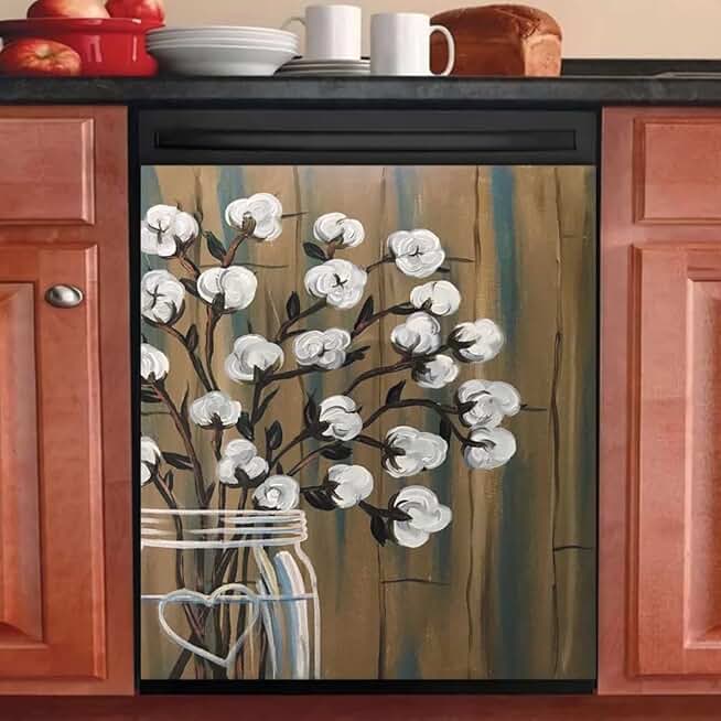 Family Dishwasher Cover with Floral Sticker and Magnets