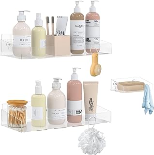 Acrylic Shower Caddy with Soap Dish, 3-Pack Clear Wall Shelves