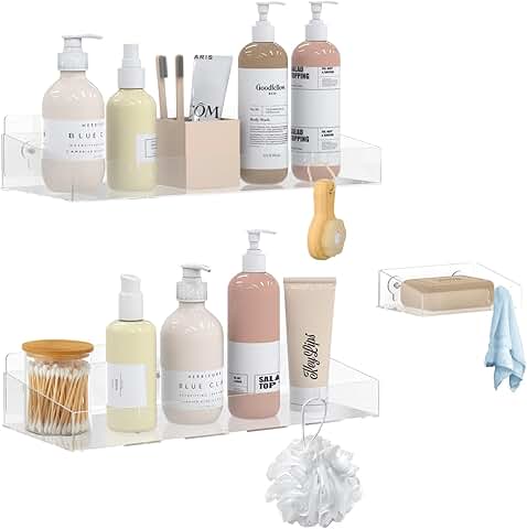 Acrylic Shower Caddy with Soap Dish, 3-Pack Clear Wall Shelves