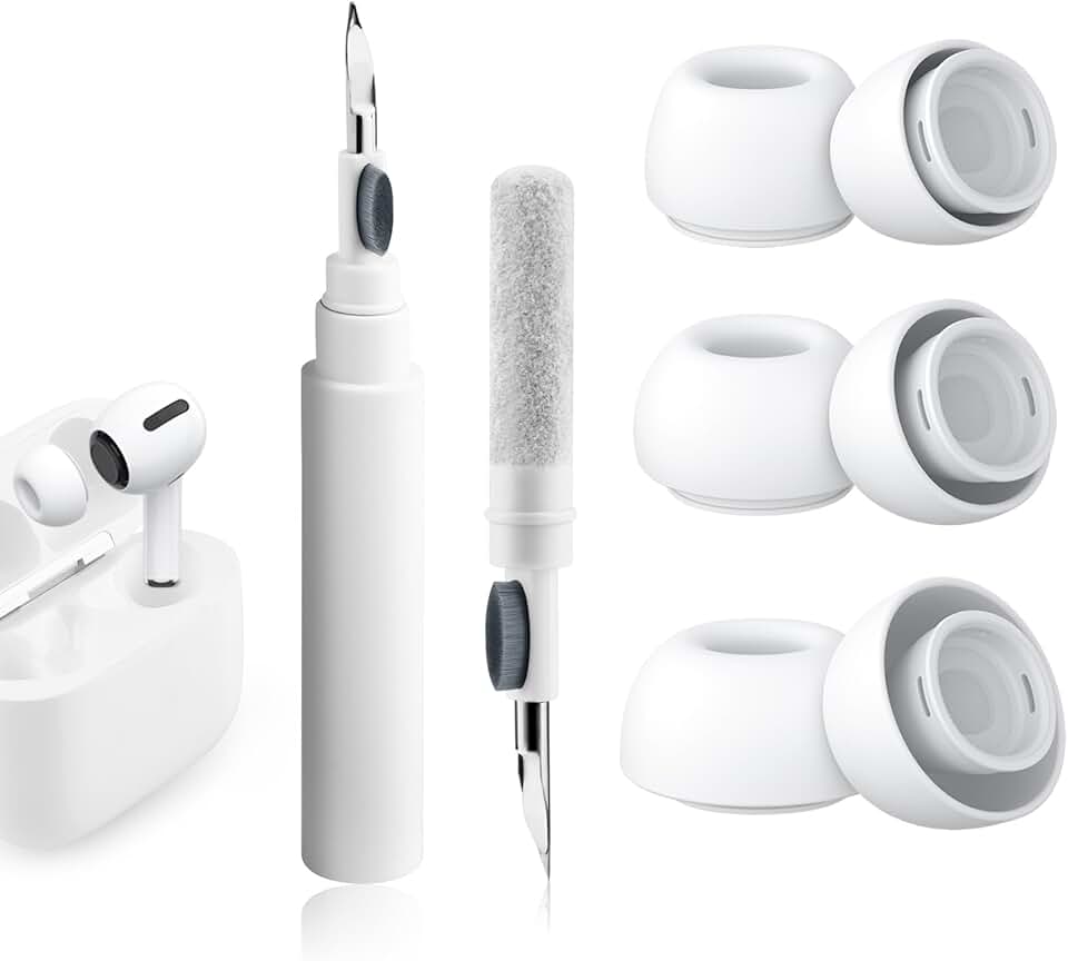 Replacement silicone ear tips with storage and cleaner kit