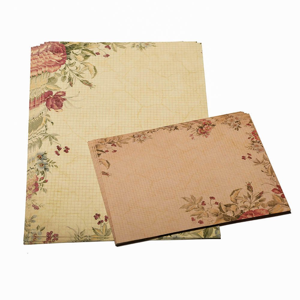 Set of 30 vintage floral writing papers with envelopes