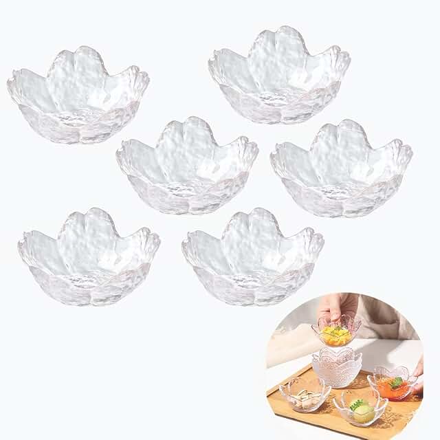 Set of 6 clear cherry blossom sauce dishes