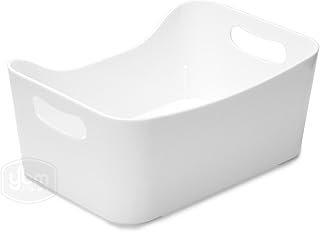 Medium White Open Bin Storage Basket for Kitchen and Bathroom