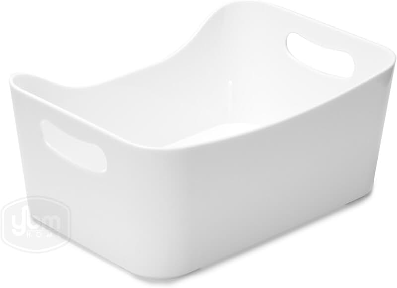 Medium White Open Bin Storage Basket for Kitchen and Bathroom