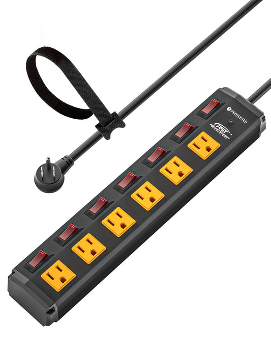 6 Outlet Metal Power Strip with Switches and Surge Protection