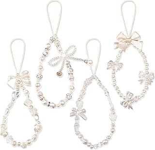 Set of four cute phone charms with beads, bows, butterflies, and flowers