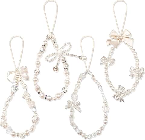 Set of four cute phone charms with beads, bows, butterflies, and flowers