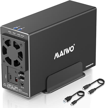 Dual Bay SATA HDD Enclosure with Cooling Fan and 10Gbps USB C