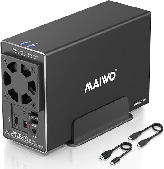 Dual Bay SATA HDD Enclosure with Cooling Fan and 10Gbps USB C