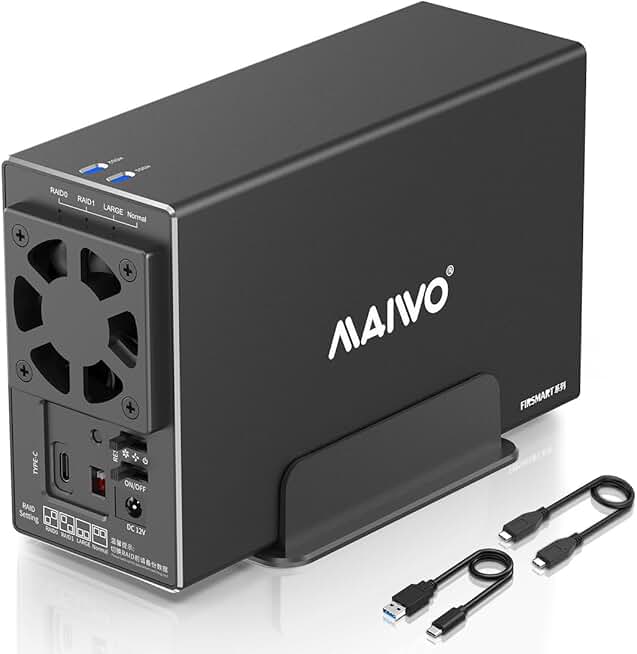 Dual Bay SATA HDD Enclosure with Cooling Fan and 10Gbps USB C