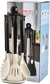 Seven-piece silicone cooking utensil set in white