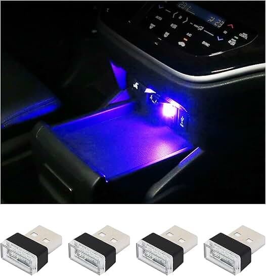 4-Pack USB Interior Car Night Lights in Blue