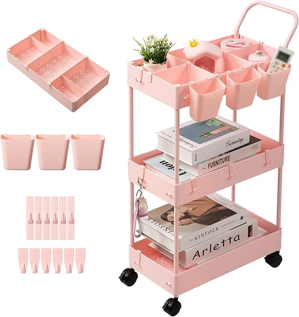 Slim 3-Tier Rolling Storage Cart for Small Spaces