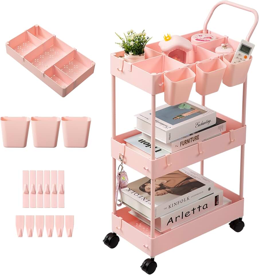 Slim 3-Tier Rolling Storage Cart for Small Spaces