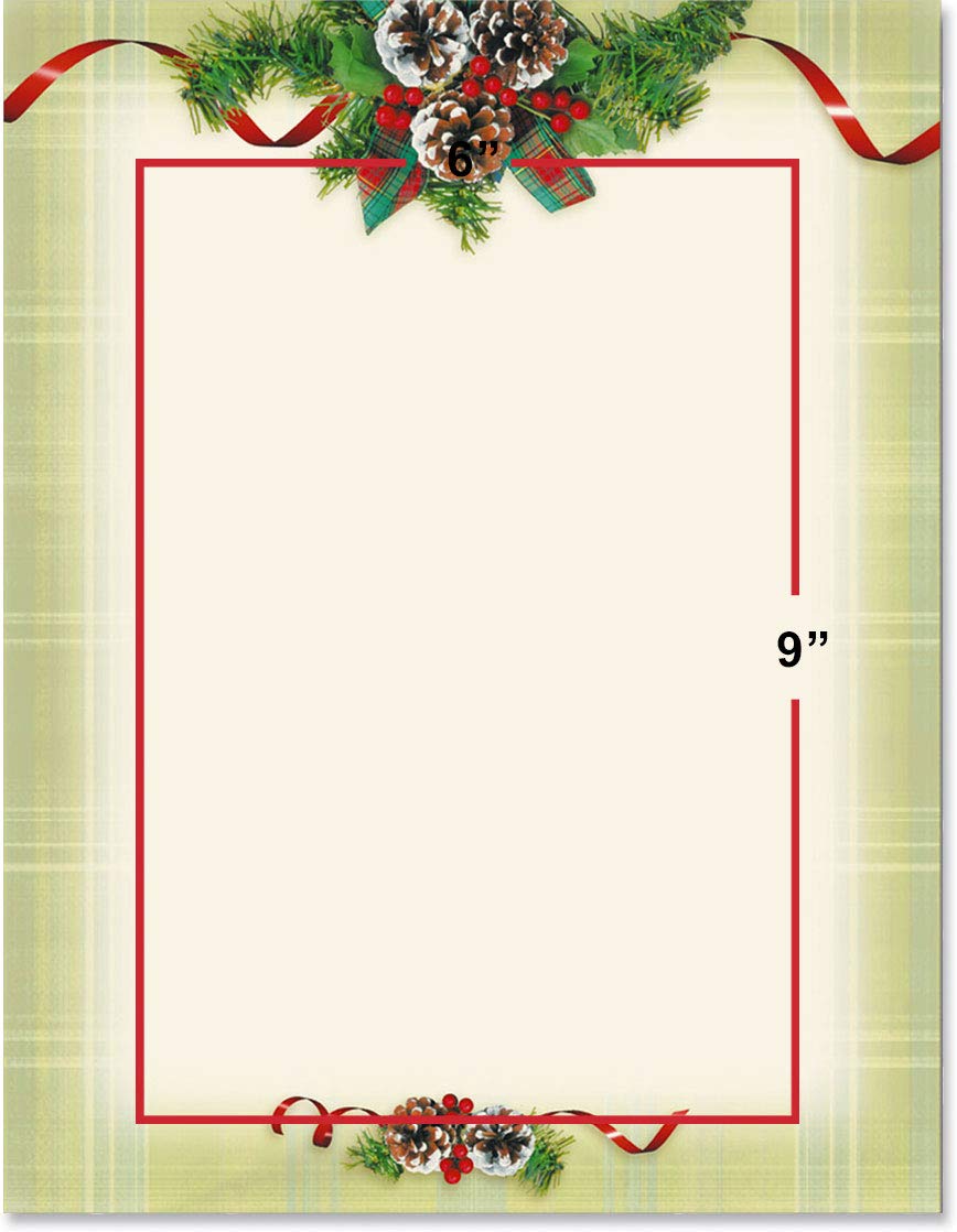 Cream plaid holiday border paper, 8.5 x 11, 25 sheets