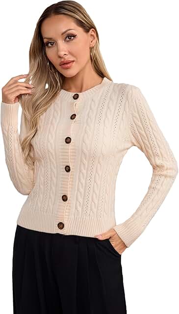 Women's Button Front Cable Knit Crop Cardigan