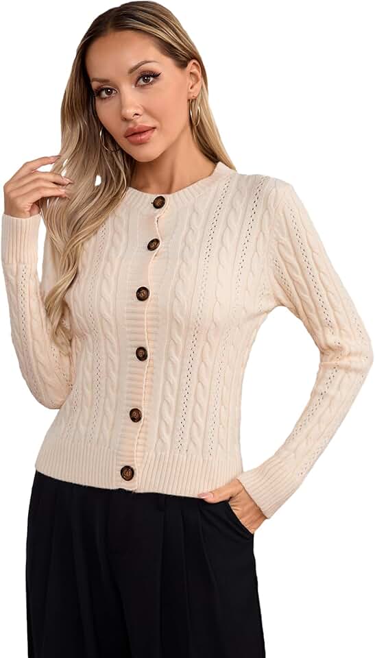 Women's Button Front Cable Knit Crop Cardigan