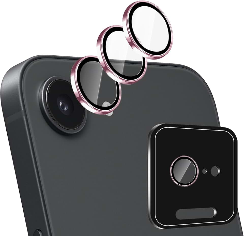 Pink 3-Pack Camera Lens Protectors with Metal Ring