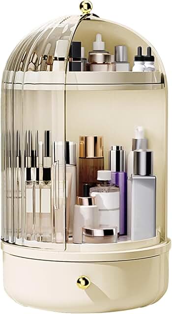 Rotating Makeup Organizer with Cover and Drawer