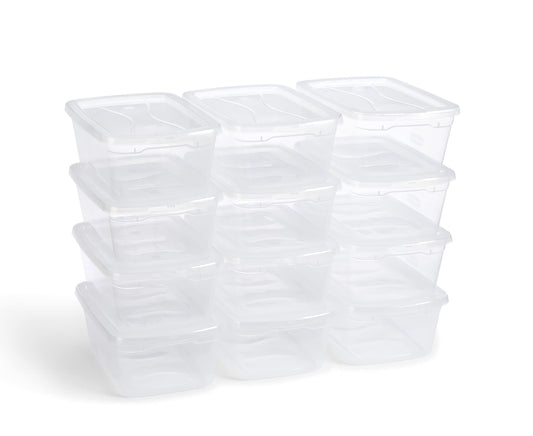 Cleverstore Clear 6 Qt/1.5  Pack of 12 Stackable Plastic Storage Containers with Durable Snapping Clear Lids, Visible Organization, Great for Closet, Underbed, and Kitchen Storage