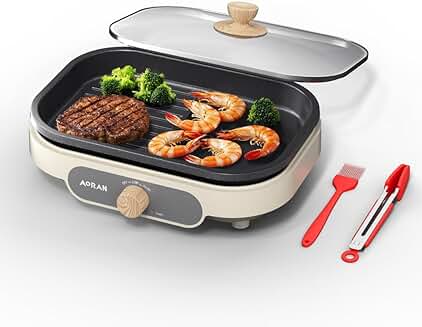 Dual-Zone 600W Electric Skillet with Lid and Accessories