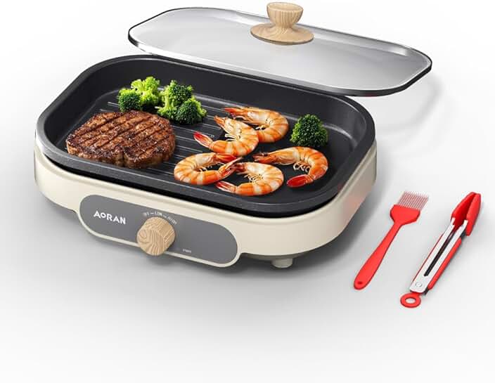 Dual-Zone 600W Electric Skillet with Lid and Accessories