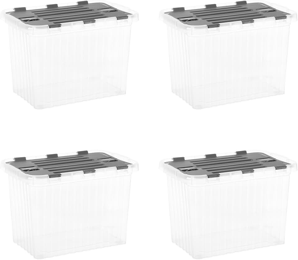 16 Quart Clear Storage Totes with Hinged Lids (4 Pack)