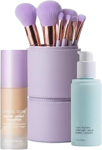 24-Piece Vegan Makeup Brush Set with Case and Bonus Haircare