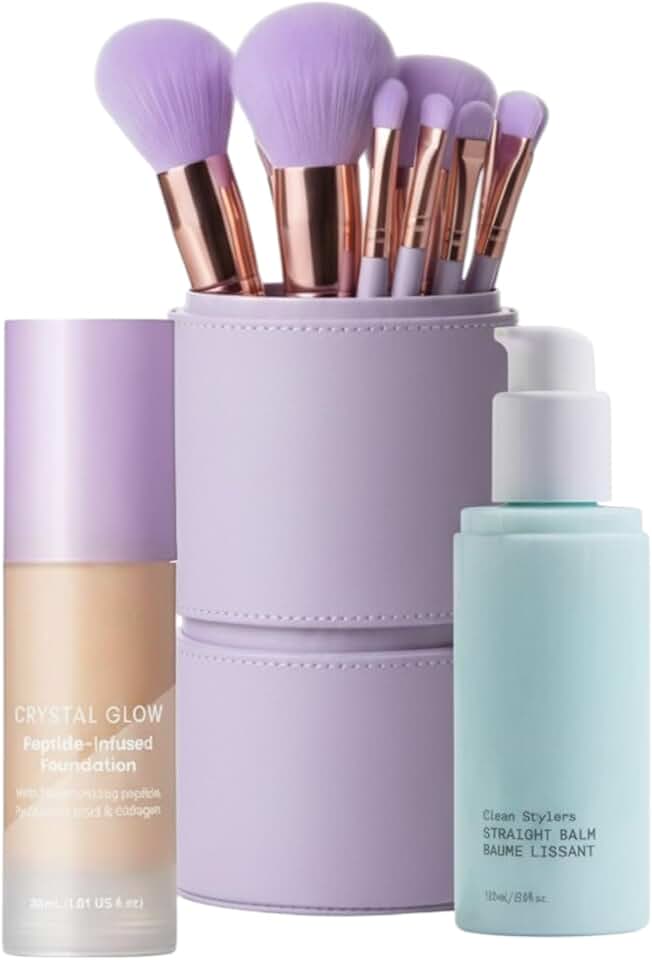 24-Piece Vegan Makeup Brush Set with Case and Bonus Haircare