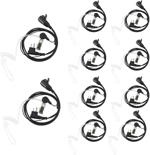 10 Pack Acoustic Tube Earpiece with Mic for 2-Way Radios