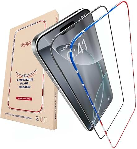 Two-Pack iPhone 16 Pro Screen Protectors with Flag and Black Designs