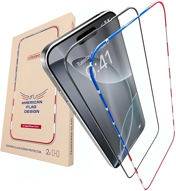 Two-Pack iPhone 16 Pro Screen Protectors with Flag and Black Designs