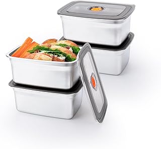 Set of four 50oz stainless steel food storage containers with leak-proof lids