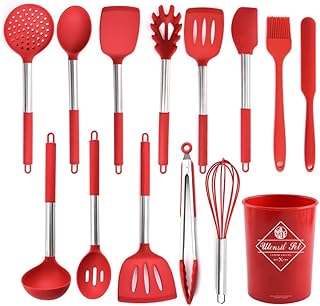 14-Piece Silicone Cooking Utensil Set with Stainless Steel Handles