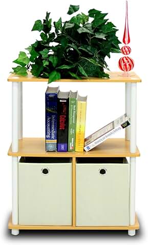 3-Tier Green Storage Rack with Bins in Beech Finish