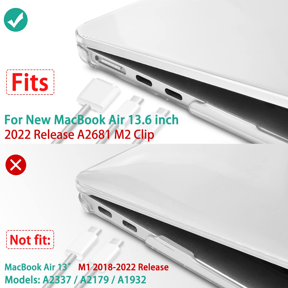 Compatible with [2022 Newest Release] MacBook Air 13.6 Inch Model A2681, Plastic Hard Shell Case for MacBook Air 13 inch Apple M2 Clip with Liquid Retina Display Fits Touch ID, Crystal Clear
