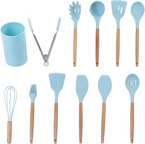 12-Piece Silicone Kitchen Utensil Set with Wooden Handles