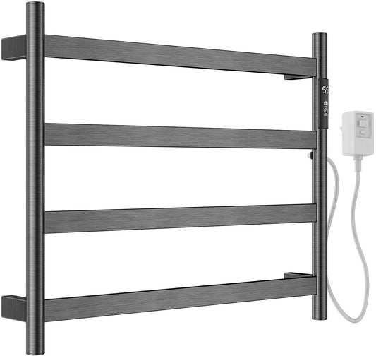 Towel Warmer 4 Bars Electric Heated Towel Rack Wall Mount Hardwired with Timer/Temperature Control/Built-in Carbon Fibre Heating Wires