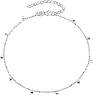 Sterling Silver Beaded Heart Anklet for Women