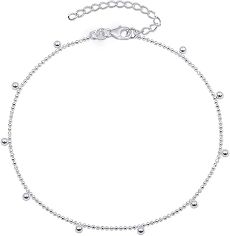 Sterling Silver Beaded Heart Anklet for Women