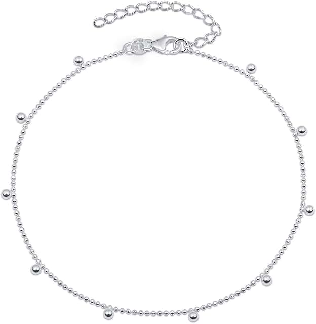 Sterling Silver Beaded Heart Anklet for Women