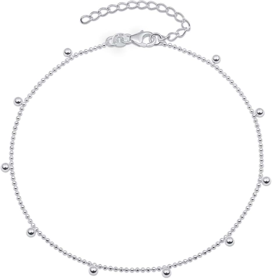 Sterling Silver Beaded Heart Anklet for Women