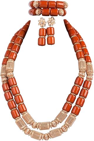 African Beads Jewelry Set for Women with Necklace, Earrings, and Bracelets