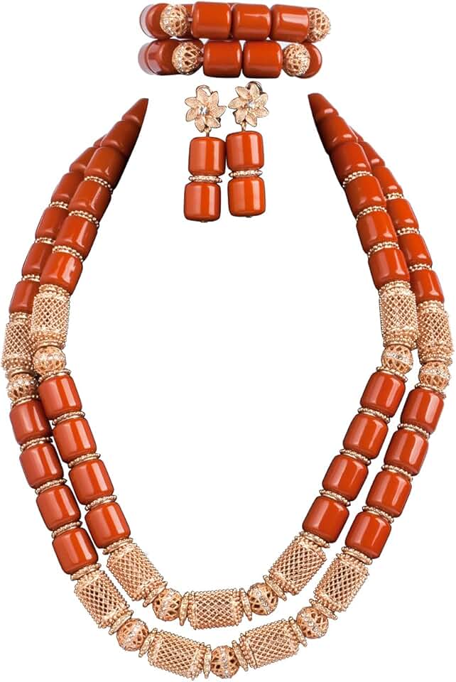 African Beads Jewelry Set for Women with Necklace, Earrings, and Bracelets